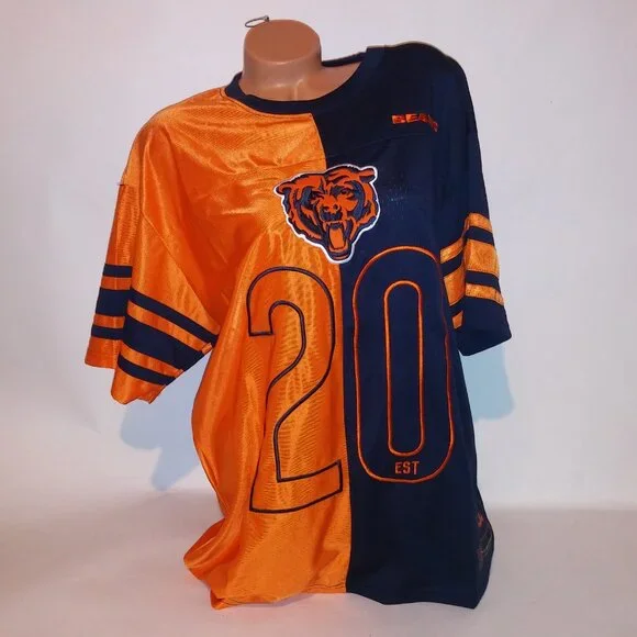 Chicago Bears Jersey NFL Football Mens Navy Blue Orange 50/50 Short Sleeve Crew - Picture 3 of 16
